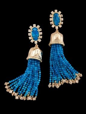 Kendra Scott Decker Gold Statement Earrings in Aqua Apatite